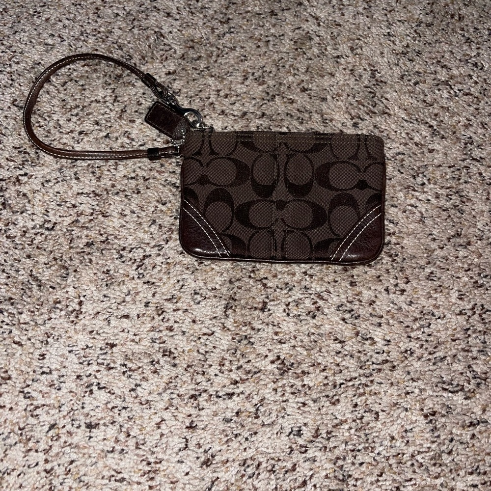 Brown Coach Wristlet with Signature Pattern
